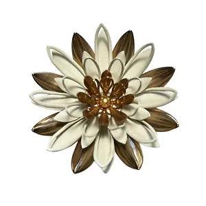 Sarah Coventry Water Lily Brooch Gold and White Large Vintage Pin Womens Jewelry