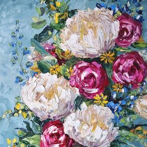 Original oil painting, peony painting, pink flower artwork, flower oil painting, botanical wall art, bouquet oil painting, poppy wall art