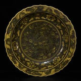 15.6" Antique ming dynasty Porcelain Ink color cloud Dragon peony flowers plate