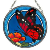 Hand Painted Stained Glass Butterfly Carnation Flower Sun Catcher Home Decor