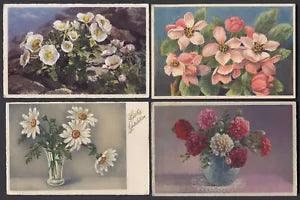 Postcard X78 Greeting Flowers Daisy Carnation 40-70s yrs Sweden (4 pcs)