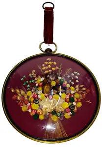 Collectable Vintage, Belgium Floral Art,  Dried Flowers in a Bubble Glass Frame
