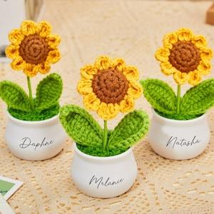 Handmade Crochet Potted Flower,Rose/Sunflower Flower Gift for Her on Anniversary,Crochet Flower Decoration,Knitted Flower Car Decoration
