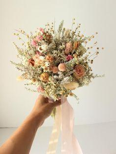 Pink Dream Peach Dried Flowers Bouquet / Preserved Daisy Rose Flowers Bouquet / Wedding Bridal bouqu Flower Delivery