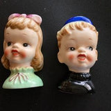 Wall Pocket Set Boy and Girl Head Figures vases Ceramic Japan Ucagco