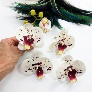 5 Artificial Orchids with short stem, Real Touch Fake Orchid heads for Millinery and Hair accessories