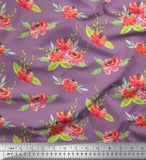 Soimoi Purple Velvet Fabric Leaves & Peony Floral Decor Fabric Printed-cWA