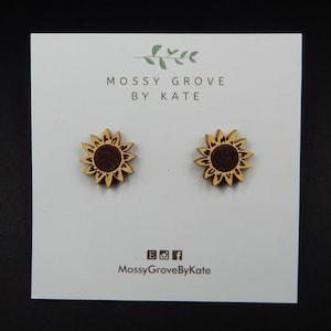 Sunflower Stud Earrings, Surgical Steel Earrings, Wooden Studs, Sunflower Earrings