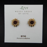 Sunflower Stud Earrings, Surgical Steel Earrings, Wooden Studs, Sunflower Earrings