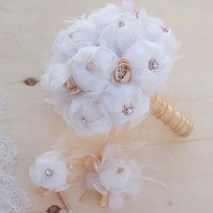 9" Ivory White Feather Bouquet, White Feather Making Peony Bouquet, Bridal Bouquet, bride Bouquet, Stylish Personality wedding Bouquet