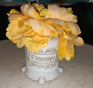 Shabby Farmhouse Ceramic Vase Bright Yellow Floral Arrangement Real Feel Peonies