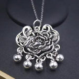 Real Sterling Silver Women Pendant Lucky Peony Flower Ruyi Lock Pendant 30x26mm