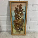 Vintage Dried Flowers Under Glass Framed Watercolor Bouquet 70s Boho 17???