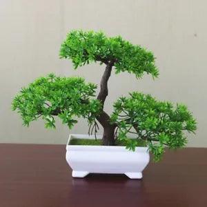 1PC Artificial Dried Flowers Green Welcoming Pine Bonsai Potted Plant Home Decor