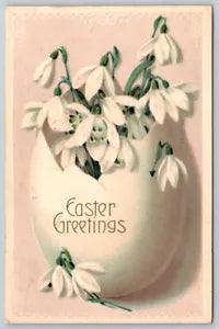 Postcard Easter Greetings Lilies Flowers Egg Embossed c1910 B8