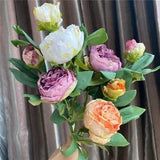 Burned-like peony branch artificial silk flowers retro style fall home...