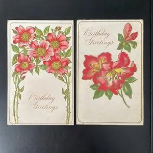 Day Lily & Wild Roses Antique Postcard : Posted 1909 : Gold Accents & Embossed