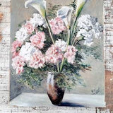 Large Bouquet of Flowers in Vase Oil Painting on Cardboard, Antique French Still Life Painting, Peonies Bouquet of Flowers Painting