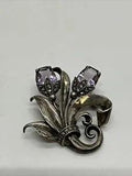 Vint Ari D Norman Sterling Silver Marcasite Purple Stone Tulip Brooch Flower Pin
