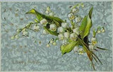 Postcard Antique Happy Birthday Lilies-Of-The-Valley Gold Embellished 1592