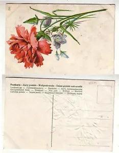 ca. 1910 PC - Red carnation and blue flowers   stk#YAKM