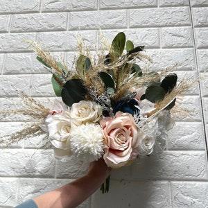 Boho Pampas Grass Blush Ivory Navy White Wedding Boho Bridal Bouquet Ivory Wedding Bouquet Dusty Greenery Artificial Bridesmaid Bouquet