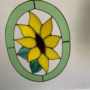 Medium Handmade Oval Sunflower Stained Glass Sun Catcher