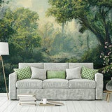 Magical forest wallpaper with trees, forest landscape, green wallpaper, peel and stick, self adhesive, wall decor, Removable Wallpaper