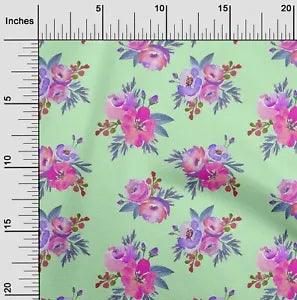 oneOone Cotton Poplin Fabric Watercolor Leaves & Peony Floral Print-C4F