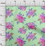 oneOone Cotton Poplin Fabric Watercolor Leaves & Peony Floral Print-C4F