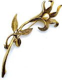 Big Vintage 1990's 1928 Simulated Pearl Gold Tone Lily Flower Floral Pin Brooch