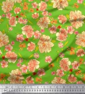 Soimoi Cotton Poplin Fabric Leaves & Peony Floral Print Fabric by-DdJ