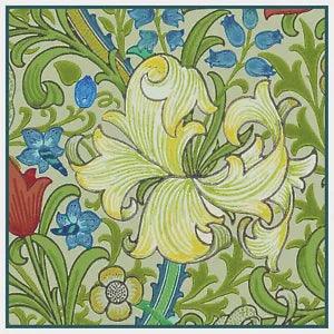 William Morris Green Lily Flower Design Counted Cross Stitch Pattern