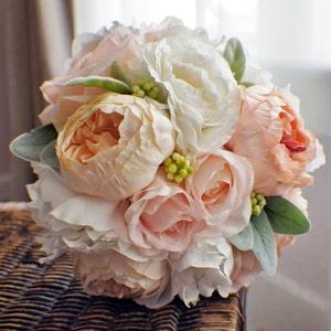 Wedding Flowers, Roses Bridal Bouquet, Silk Wedding Flowers, Roses Hydrangeas Bouquet, Vintage Wedding, Shabby Chic Wedding Bride Bridesmade