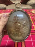 Vtg Pressed Dried Flowers In Oval Brass Frame  Velvet Board Backing
