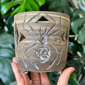 Unglazed Grey White Black Spider Marbled Agateware Clay Orchid Planter Pot with Holes