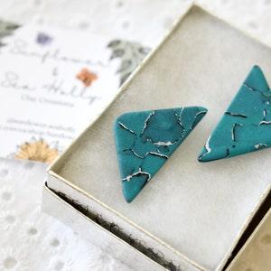 Turquoise Faux Stone Triangle Polymer Clay Earrings
