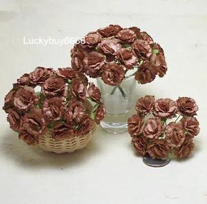 25 Brown Carnations Scrapbook Crafts Mulberry Paper Flower Artificial Card Decor