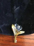 Vintage Swan Signed Swarovski Crystal Flower Gold Plated Calla Lily Brooch Pin