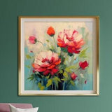 Red Peony Flowers Painting | | Red Flowers Bouquet Canvas Print | Floral Wall Art | Modern Living Room Wall Decor |