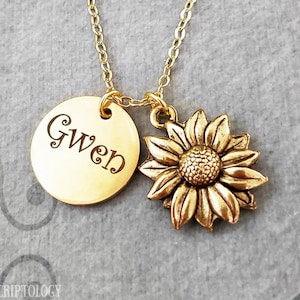 Sunflower Necklace STAINLESS STEEL Name Necklace Engraved Necklace Personalized Necklace Custom Necklace Charm Necklace Pendant Necklace