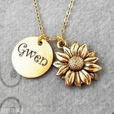 Sunflower Necklace STAINLESS STEEL Name Necklace Engraved Necklace Personalized Necklace Custom Necklace Charm Necklace Pendant Necklace