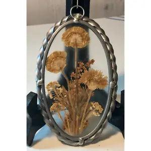 Vintage Lasting Impressions Real Dried Pressed Flowers In Glass W/ Metal Frame