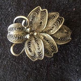 Rare Exceptional continental Silver wire Orchid Brooch with silver wire filagree work