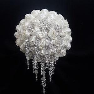 BROOCH BOUQUET  trailing brooch bouquet  Alternative   jewel  wedding bouquet. - Silver, rose gold or Gold tone by Crystal wedding uk