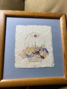 "Pressed Dried Flowers in Basket On Handmade Paper" Artwork #1 - Signed/Framed