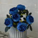 7 Heads Artificial Peony Bouquets Wedding Flowers Blue Red Silk Peonies Flower