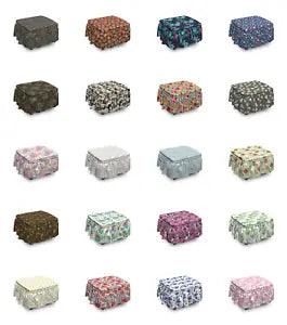 Ambesonne Flower Art Ottoman Cover 2 Piece Slipcover Set and Ruffle Skirt
