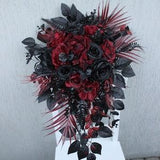 Burgundy black bouquet, gothic cascading  bouquet, moody bouquet, wedding decor, silk flower bouquet