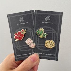 Floral Mini Pins - Gentlemen of the Seasons, Enamel Pins, Flower Pins, Plum Pin, Bamboo Pin, Tiny Pins, Plant Pin, Collar Pins, Orchid Pin